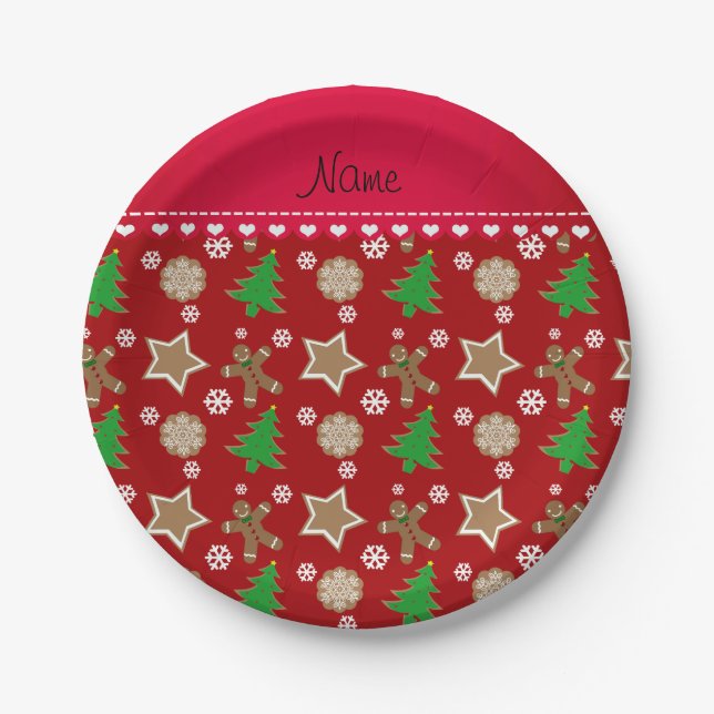 Personalized name red christmas cookies paper plates (Front)