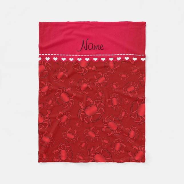 Personalized name red crab pattern fleece blanket (Front)