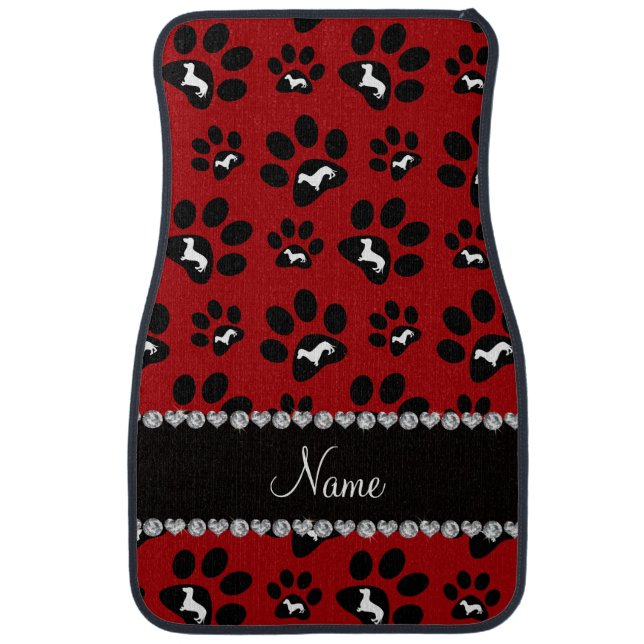 Personalized name red dachshunds dog paws car floor mat (Front)