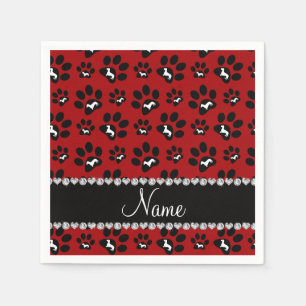 Personalized name red dachshunds dog paws paper napkins