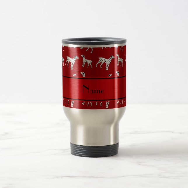 Personalized name red dalmatian dogs travel mug (Center)