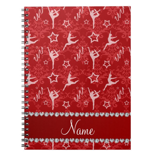 Personalized name red damask gymnastics notebook (Front)