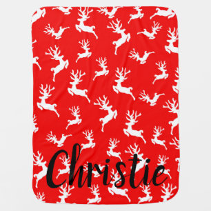 Personalized Name Red Deer Christmas Baby Blanket