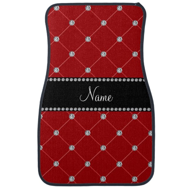 Personalized name red diamonds tuft car floor mat (Front)