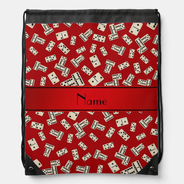 Personalized name red dominos drawstring bag (Front)