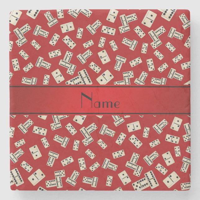 Personalized name red dominos stone coaster (Front)