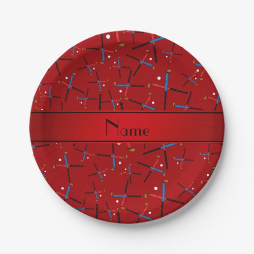 Personalized name red field hockey paper plates