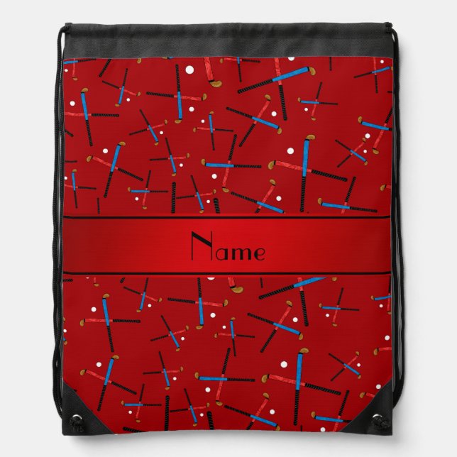 Personalized name red field hockey pattern drawstring bag (Front)