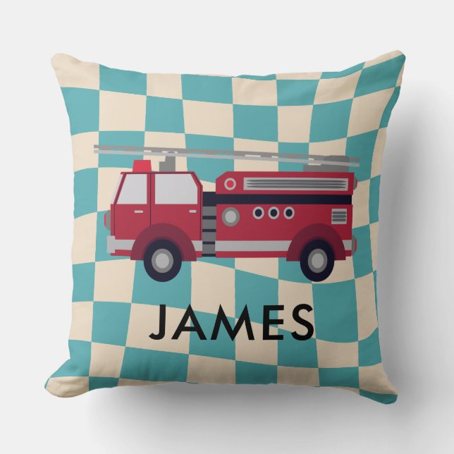 Personalized Name Red Fire truck Cushion (Front)