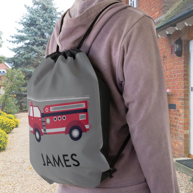 Personalized Name Red Fire truck Drawstring Bag (Personalised Name Red Fire truck Drawstring Bag)