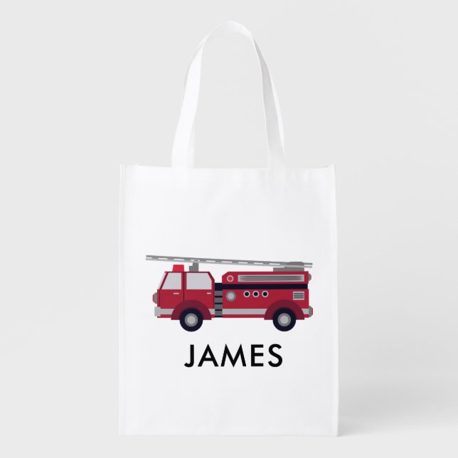 Personalized Name Red Fire truck Grocery Bag (Front)