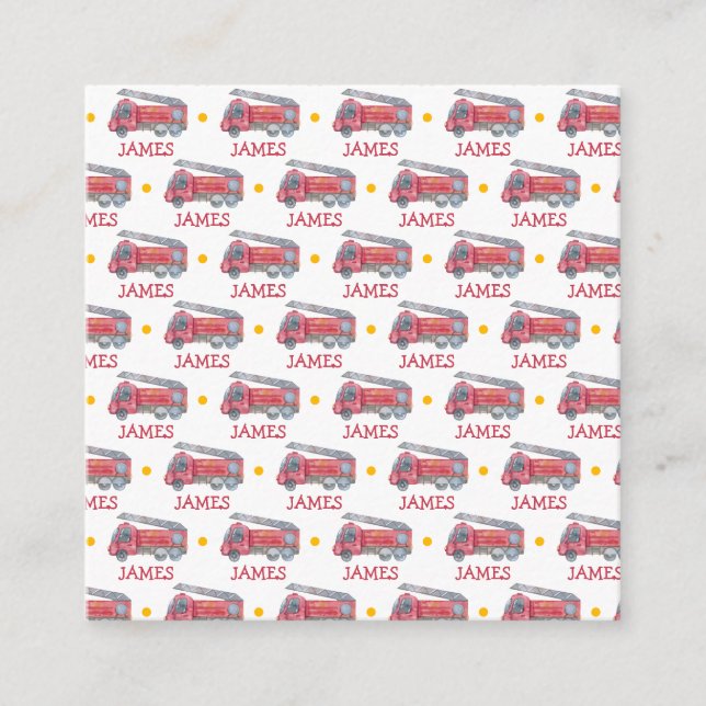 Personalized Name Red Fire truck Party Enclosure Card (Front)