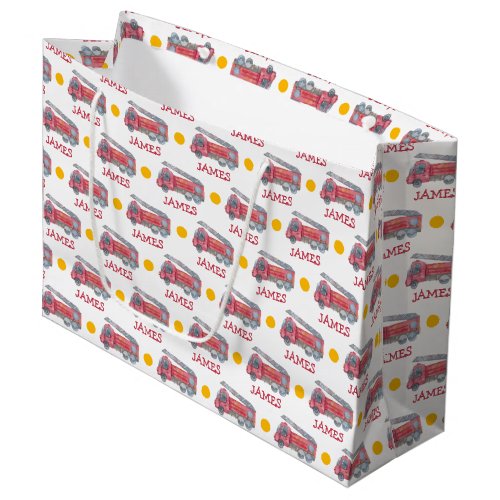 Personalized Name Red Fire truck Party Large Gift Bag