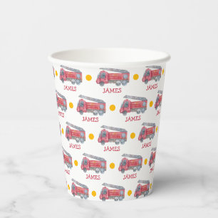 Personalized Name Red Fire truck Party Paper Cups
