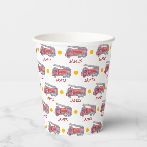 Personalized Name Red Fire truck Party Paper Cups