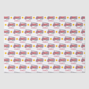Personalized Name Red Fire truck Party Tissue Paper