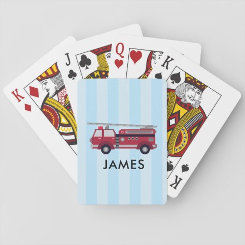 Personalized Name Red Fire truck Playing Cards