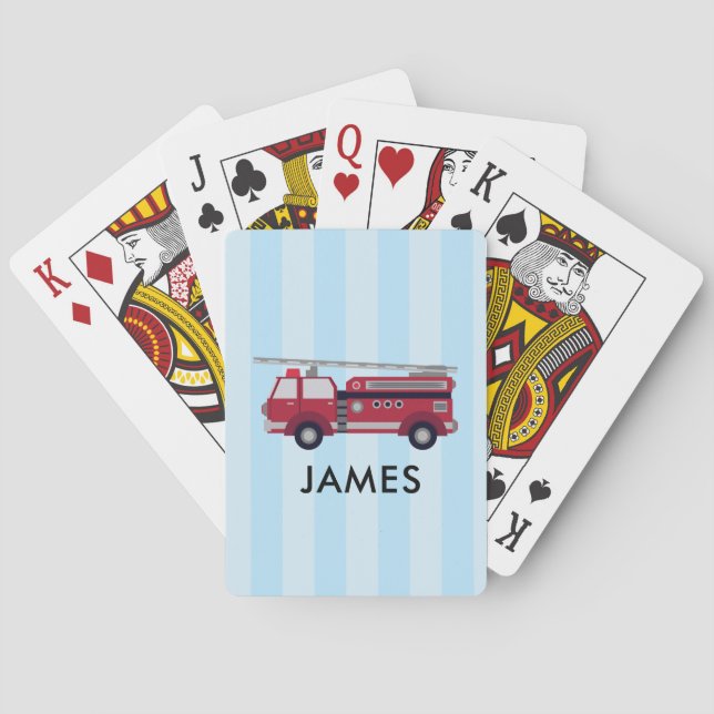 Personalized Name Red Fire truck Playing Cards (Back)