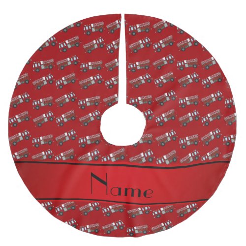 Personalized name red firetrucks brushed polyester tree skirt