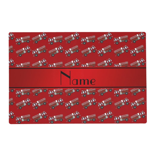 Personalized name red firetrucks placemat (Front)
