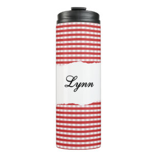 Personalized Name Red Gingham Pattern Thermal Tumbler