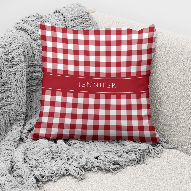 Personalized Name Red Gingham Throw Pillow (Creator Uploaded)