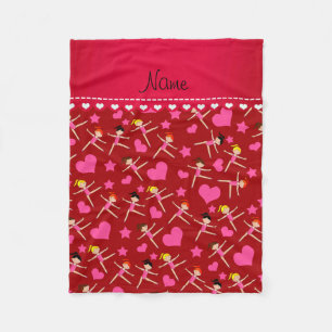 Personalized name red girl gymnasts hearts stars fleece blanket