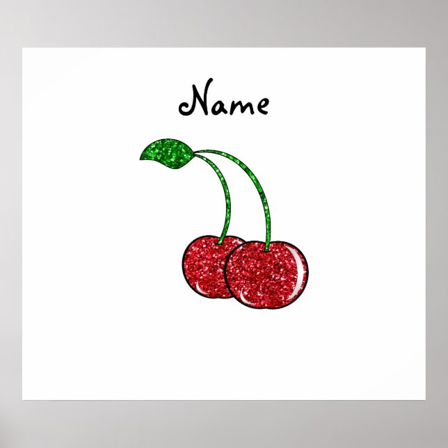 Personalized name red glitter cherry poster (Front)