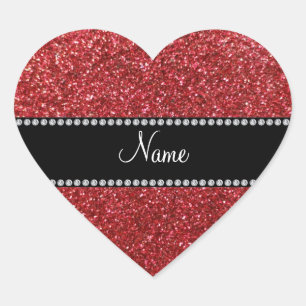 Personalized name red glitter heart sticker