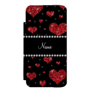 Personalized name red glitter hearts iPhone SE/5/5s wallet case