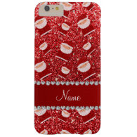 Personalized name red glitter santas barely there iPhone 6 plus case