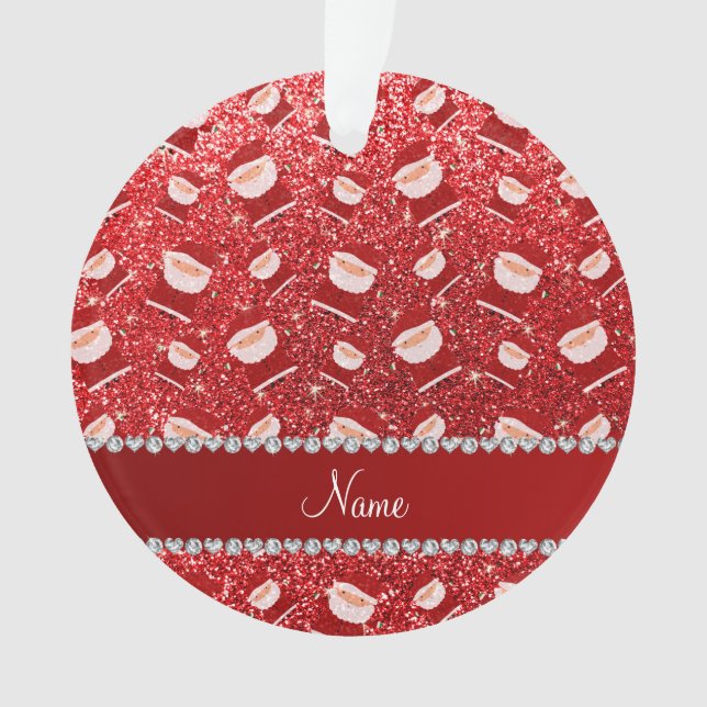 Personalized name red glitter santas ornament (Front)