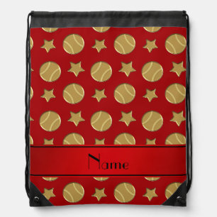 Personalized name red gold baseballs stars drawstring bag