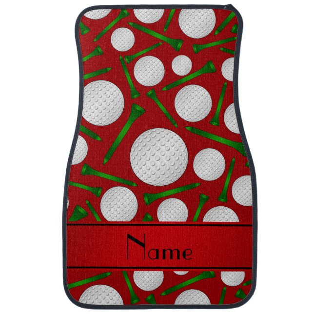 Personalized name red golf balls tees car mat (Front)