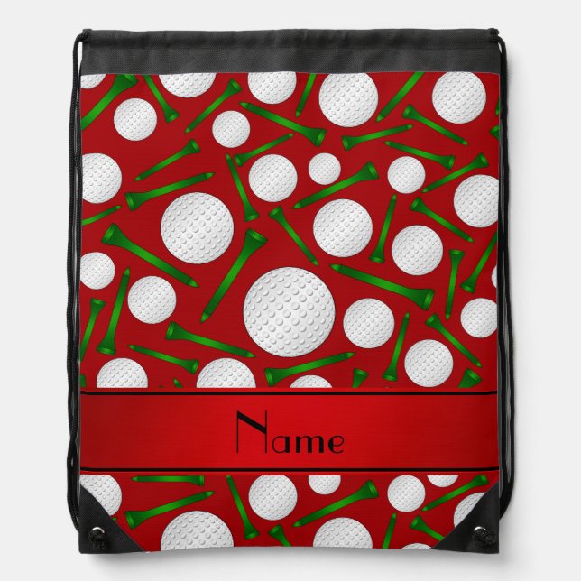 Personalized name red golf balls tees drawstring bag (Front)