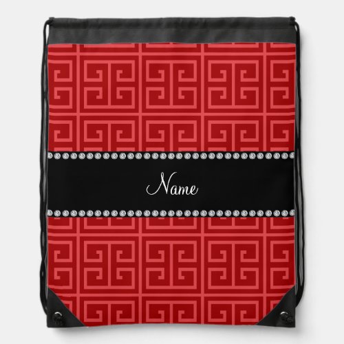 Personalized name red greek key pattern drawstring bag