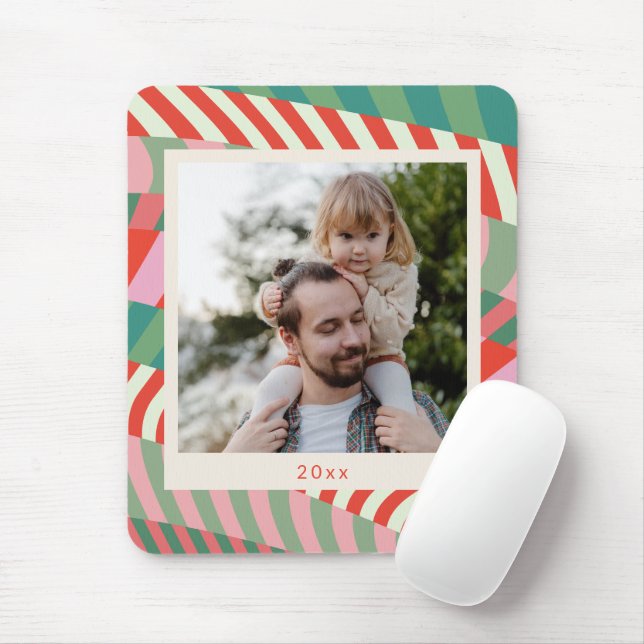 Personalized Name Red Green Pink Christmas Photo  Mouse Pad (With Mouse)