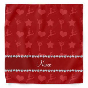 Personalized name red gymnastics stars hearts bandana