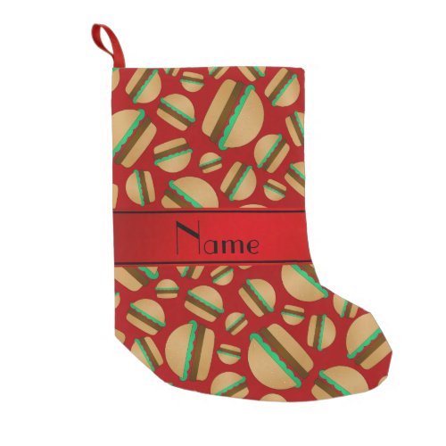 Personalized name red hamburger pattern small christmas stocking