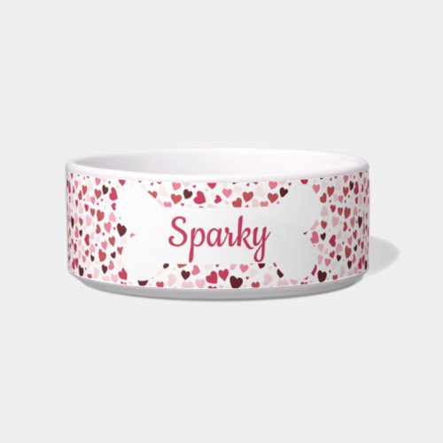 Personalized Name Red Hearts Pet Bowl