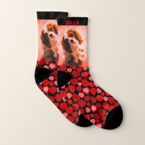 Personalized name red hearts photo  socks