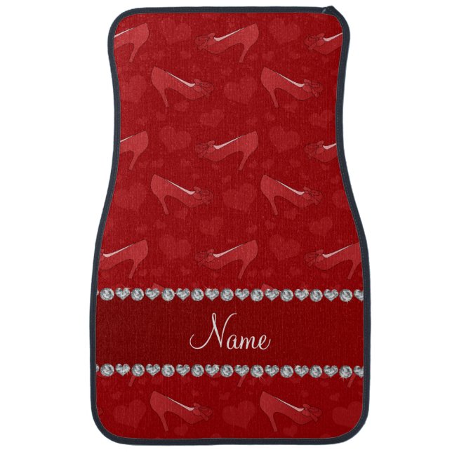Personalized name red hearts shoes bows car floor mat (Front)