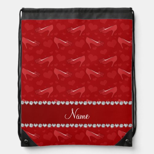 Personalized name red hearts shoes bows drawstring bag