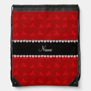 Personalized name red horse pattern drawstring bag