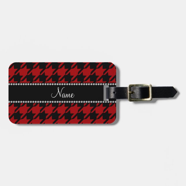 Personalized name Red houndstooth pattern Luggage Tag (Front Horizontal)