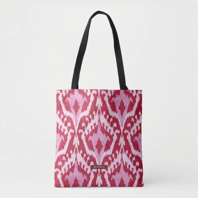 Personalized Name red Ikat Pattern Bridesmaid Tote Bag (Front)