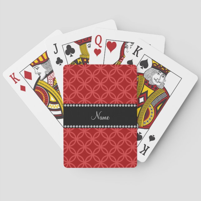 Personalized name red interlocking circles poker cards (Back)