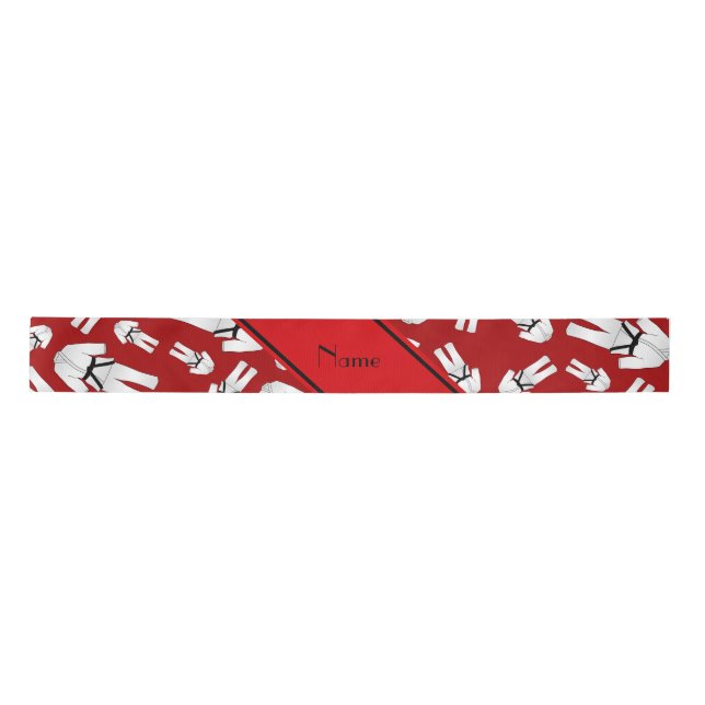 Personalized name red karate pattern satin ribbon (Front)