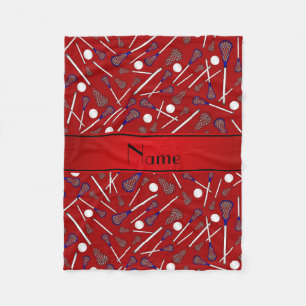 Personalized name red lacrosse pattern fleece blanket
