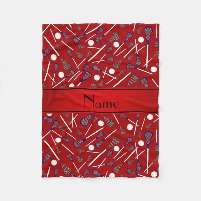 Personalized name red lacrosse pattern fleece blanket (Front)